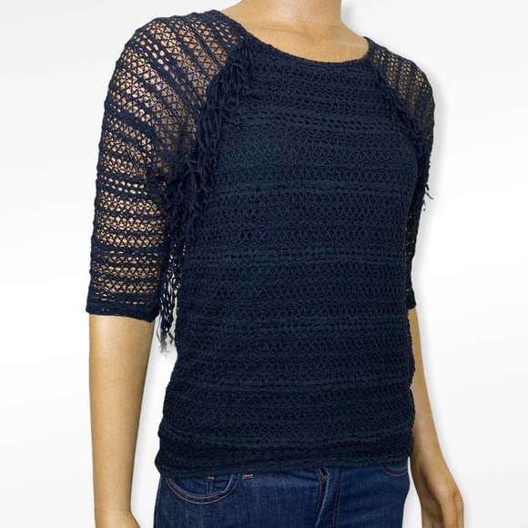 Nightcap by Carisa Rene Carmen Crochet and Fringed Shirt in Black Medium - Picture 2 of 11